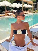Women's bandeau bikini with elegant floral details