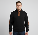 Men’s Quilted Half Button Knit Sweater with Stand Collar