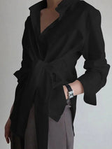 Women's oversized shirt with front tie belt and long sleeves