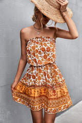 Strapless A-Line Dress with Floral Print and High Waist | Ideal for Summer