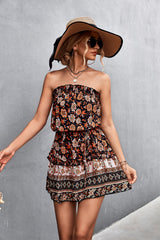 Strapless A-Line Dress with Floral Print and High Waist | Ideal for Summer