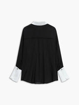 Women's sheer long-sleeved shirt with contrasting collar and cuffs