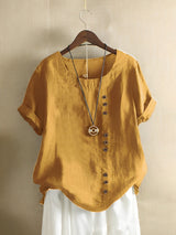 Cotton Loose short-sleeved linen top