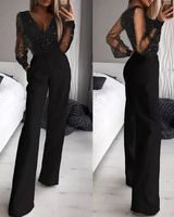 Women's Long-sleeved, wide-leg shimmering knit jumpsuit for autumn