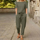 Soft Cotton-Blend Vintage Two-Piece Set with Elegant Details