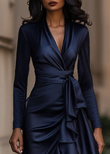 Women's Satin Wrap Dress High Low Ruffle Detail