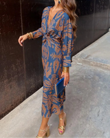 Midi Wrap Dress with Leaf Print