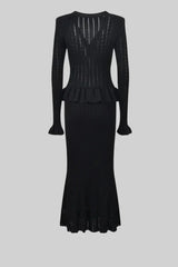 Women's fitted outfit with cardigan and midi skirt