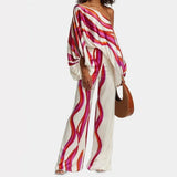 Women's off-the-sleeve set with straight-leg trousers