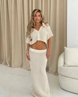 Women's Casual Summer Crochet Maxi Skirt and Top Set