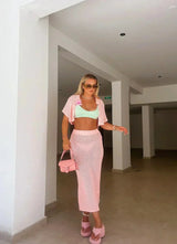 Women's Casual Summer Crochet Maxi Skirt and Top Set