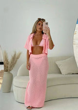 Women's Casual Summer Crochet Maxi Skirt and Top Set