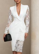 Women’s Blazer Style Midi Dress with Sheer Lace Detailing