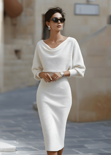 Women's Draped Batwing Midi Dress with Cowl Neckline