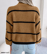Long-sleeved striped turtleneck sweater, knitted
