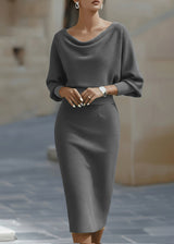 Women's Draped Batwing Midi Dress with Cowl Neckline