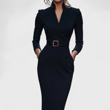 Elegant Women's Dress with Belt and Mao Collar
