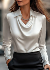 Women’s Satin Blouse with Draped Cowl Neckline and Collar