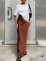 Women's long, flowing satin high-waisted skirt