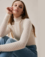 Women's Cashmere Turtleneck Sweater with Lace Details