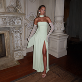 Strapless Maxi Dress with Asymmetrical Cut and High Slit