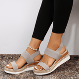 Women's orthopedic platform sandals with elastic straps and ergonomic insole