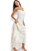 Women's long dress with floral embroidery and thin straps