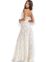 Women's long dress with floral embroidery and thin straps
