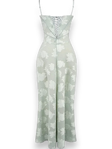 Women's long dress with floral embroidery and thin straps