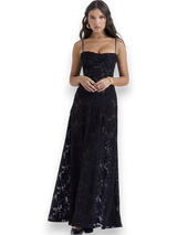 Women's long dress with floral embroidery and thin straps