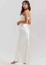 Women's Long Strapless Satin Evening Dress