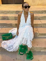 Women's halter neck maxi dress with light floral details
