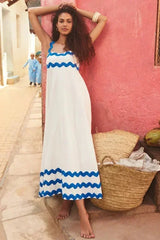 Women's Long Sleeveless ress With Wavy Hem