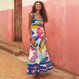 Women's Long Sleeveless ress With Wavy Hem