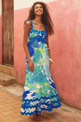 Women's Long Sleeveless ress With Wavy Hem