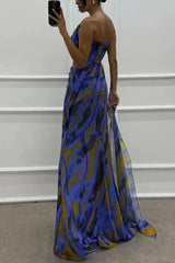 Women's long patterned evening dress with slit and straps