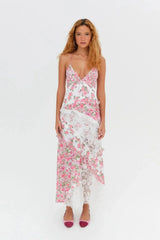 Women's long dress with lace and floral print