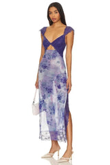 Women's floral sheer lace wrap maxi dress