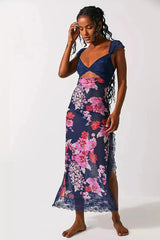 Women's floral sheer lace wrap maxi dress