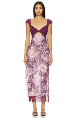Women's floral sheer lace wrap maxi dress