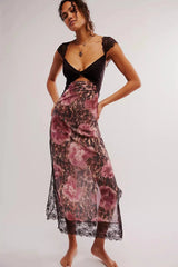 Women's floral sheer lace wrap maxi dress