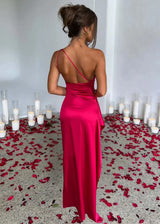 Women's maxi dress with one-shoulder slit