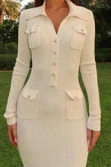 Elegant midi dress with buttons and long sleeves