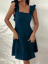 Women's Short Flared Dress with Summery Flutter Sleeves