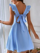 Women's Short Flared Dress with Summery Flutter Sleeves