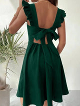 Women's Short Flared Dress with Summery Flutter Sleeves