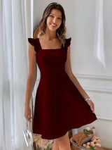 Women's Short Flared Dress with Summery Flutter Sleeves