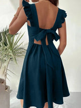 Women's Short Flared Dress with Summery Flutter Sleeves