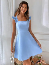 Women's Short Flared Dress with Summery Flutter Sleeves