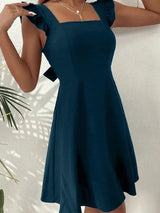 Women's Short Flared Dress with Summery Flutter Sleeves